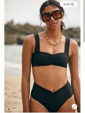 NWT L Space Bikini Set Black Ribbed Marlee Top and Bardot Bottom Size L / XL